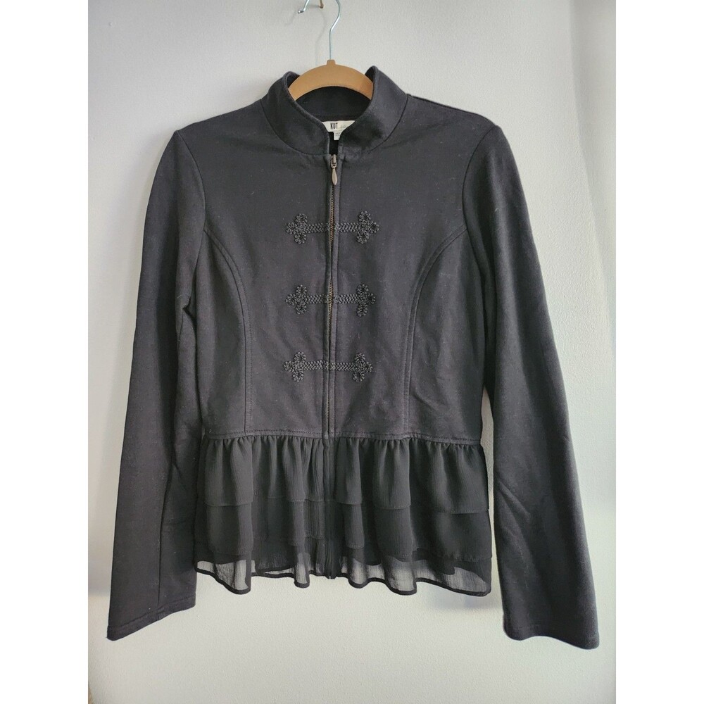 Kut From The Kloth Ruffle Military Jacket Black Size Large
